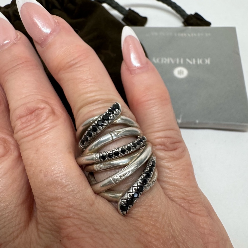 John Hardy Wide Black Sapphire Bamboo Ring .925 Sterling Silver